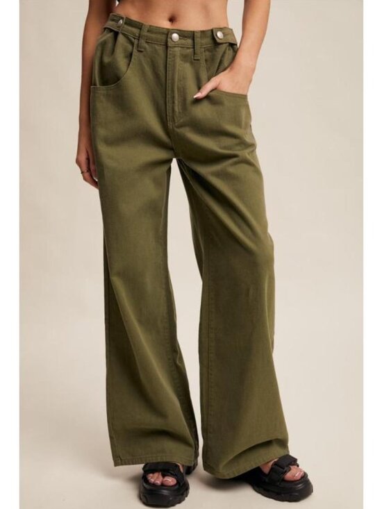 Listicle Pants - LISTICLE Wide Leg Puddle Hem Denim Pants Olive Green NWT